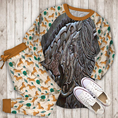 Horse Pajama Set | Pajamas | Cotton Sleepwear Sets | Soft Long Sleeve Pjs | Raglan Shirt and Pants Set