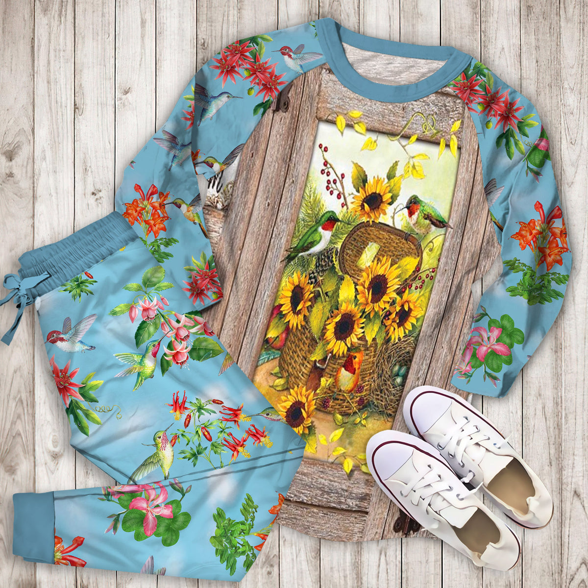Humming Bird Pajama Set | Pajamas | Cotton Sleepwear Sets | Soft Long Sleeve Pjs | Raglan Shirt and Pants Set