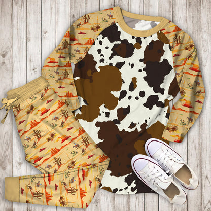 Cowhide Pajama Set | Pajamas | Cotton Sleepwear Sets | Soft Long Sleeve Pjs | Raglan Shirt and Pants Set