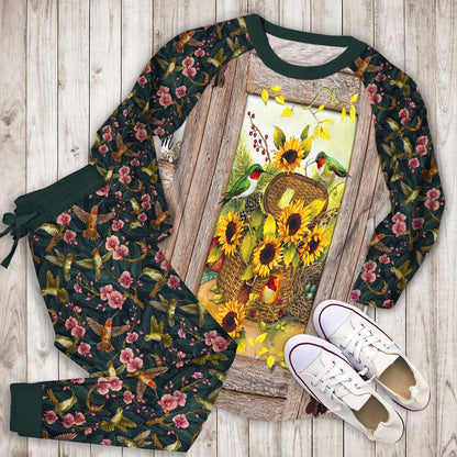 Humming Bird Pajama Set | Pajamas | Cotton Sleepwear Sets | Soft Long Sleeve Pjs | Raglan Shirt and Pants Set