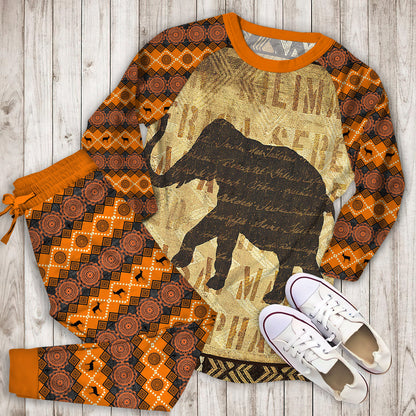 African Elephant Pajama Set | Pajamas | Cotton Sleepwear Sets | Soft Long Sleeve Pjs | Raglan Shirt and Pants Set