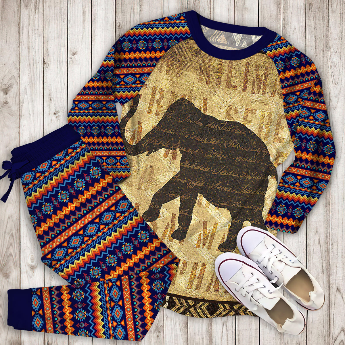 African Elephant Pajama Set | Pajamas | Cotton Sleepwear Sets | Soft Long Sleeve Pjs | Raglan Shirt and Pants Set