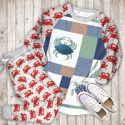 Crab Pajama Set |Sleepwear Pjs Sets | Raglan Shirt Pants Set