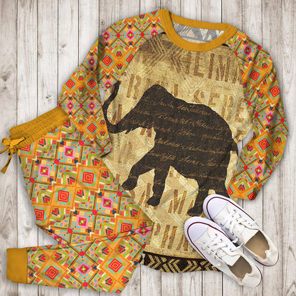 African Elephant Pajama Set | Pajamas | Cotton Sleepwear Sets | Soft Long Sleeve Pjs | Raglan Shirt and Pants Set