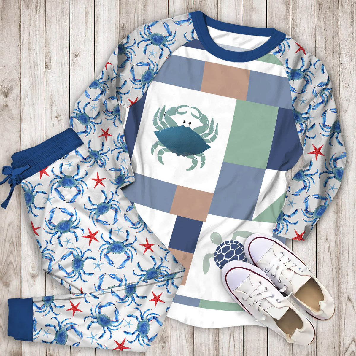Crab Pajama Set |Sleepwear Pjs Sets | Raglan Shirt Pants Set