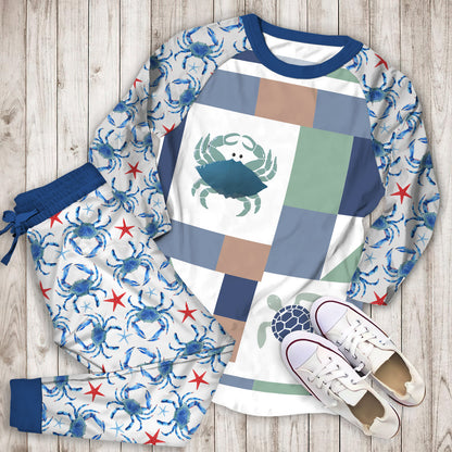 Crab Pajama Set |Sleepwear Pjs Sets | Raglan Shirt Pants Set