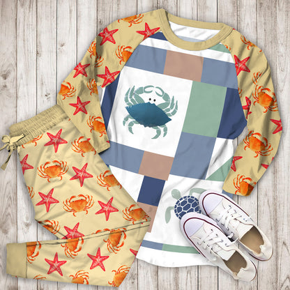 Crab Pajama Set |Sleepwear Pjs Sets | Raglan Shirt Pants Set