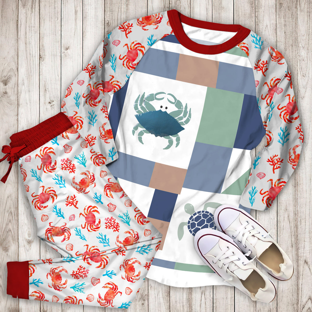 Crab Pajama Set |Sleepwear Pjs Sets | Raglan Shirt Pants Set