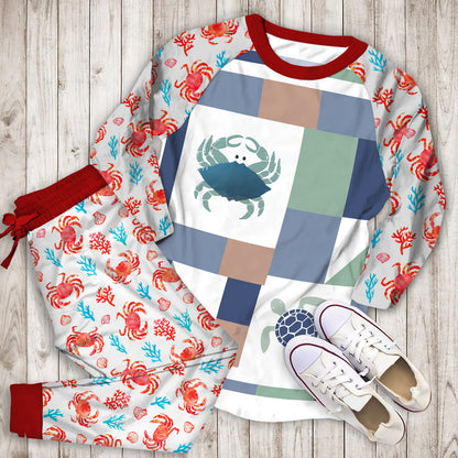 Crab Pajama Set |Sleepwear Pjs Sets | Raglan Shirt Pants Set
