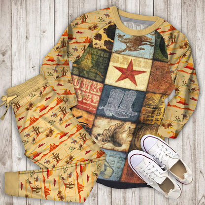 Cowboy Patches Pajama Set |Sleepwear Pjs Sets | Raglan Shirt Pants Set