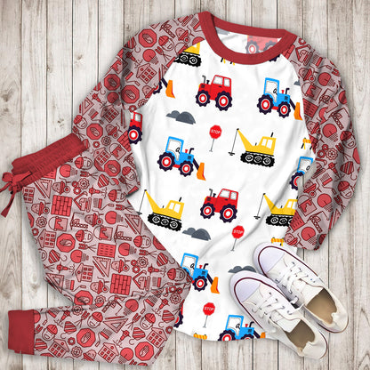 Construction Truck Pajama Set | Pajamas | Cotton Sleepwear Sets | Soft Long Sleeve Pjs | Raglan Shirt and Pants Set