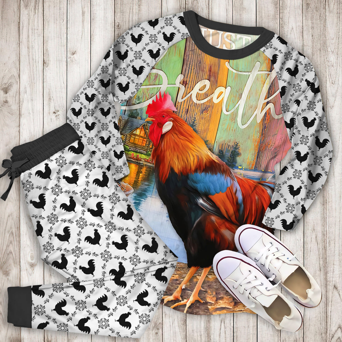 Rooster Pajama Set | Pajamas | Cotton Sleepwear Sets | Soft Long Sleeve Pjs | Raglan Shirt and Pants Set