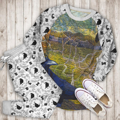 Crow Pajama Set | Pajamas | Cotton Sleepwear Sets | Soft Long Sleeve Pjs | Raglan Shirt and Pants Set