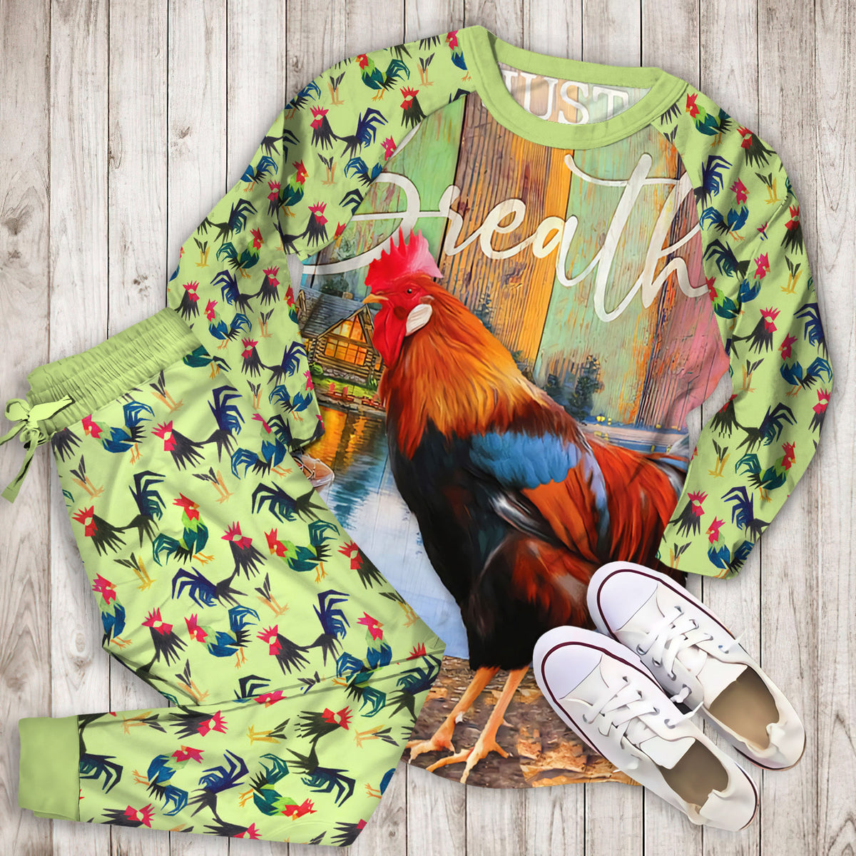 Rooster Pajama Set | Pajamas | Cotton Sleepwear Sets | Soft Long Sleeve Pjs | Raglan Shirt and Pants Set