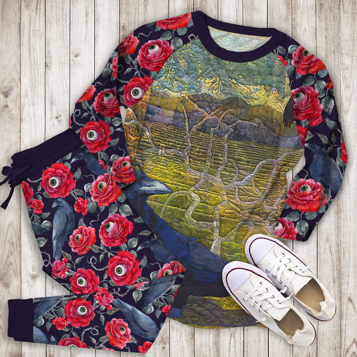 Crow Pajama Set | Pajamas | Cotton Sleepwear Sets | Soft Long Sleeve Pjs | Raglan Shirt and Pants Set