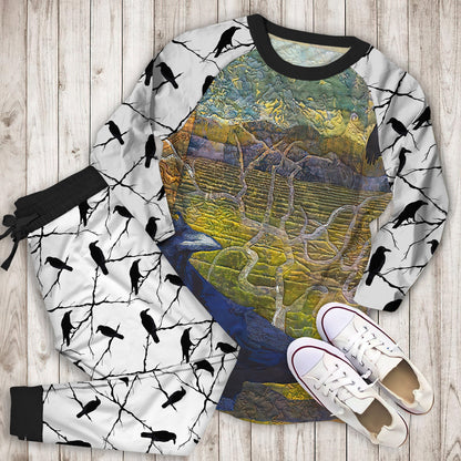 Crow Pajama Set | Pajamas | Cotton Sleepwear Sets | Soft Long Sleeve Pjs | Raglan Shirt and Pants Set