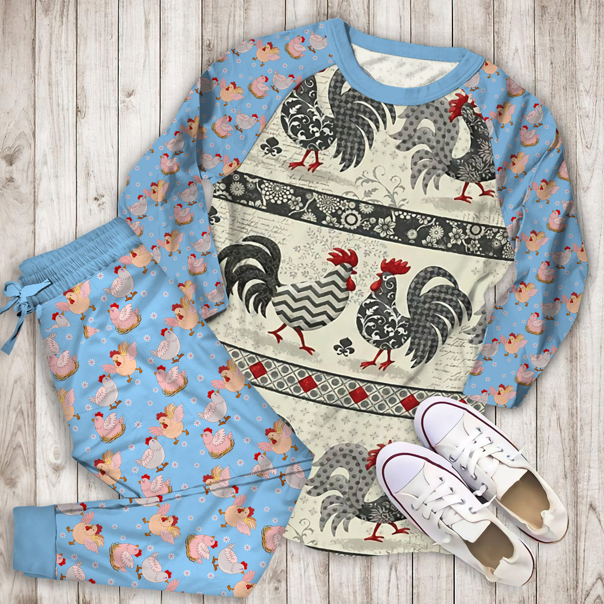Chicken Pajama Set | Pajamas | Cotton Sleepwear Sets | Soft Long Sleeve Pjs | Raglan Shirt and Pants Set