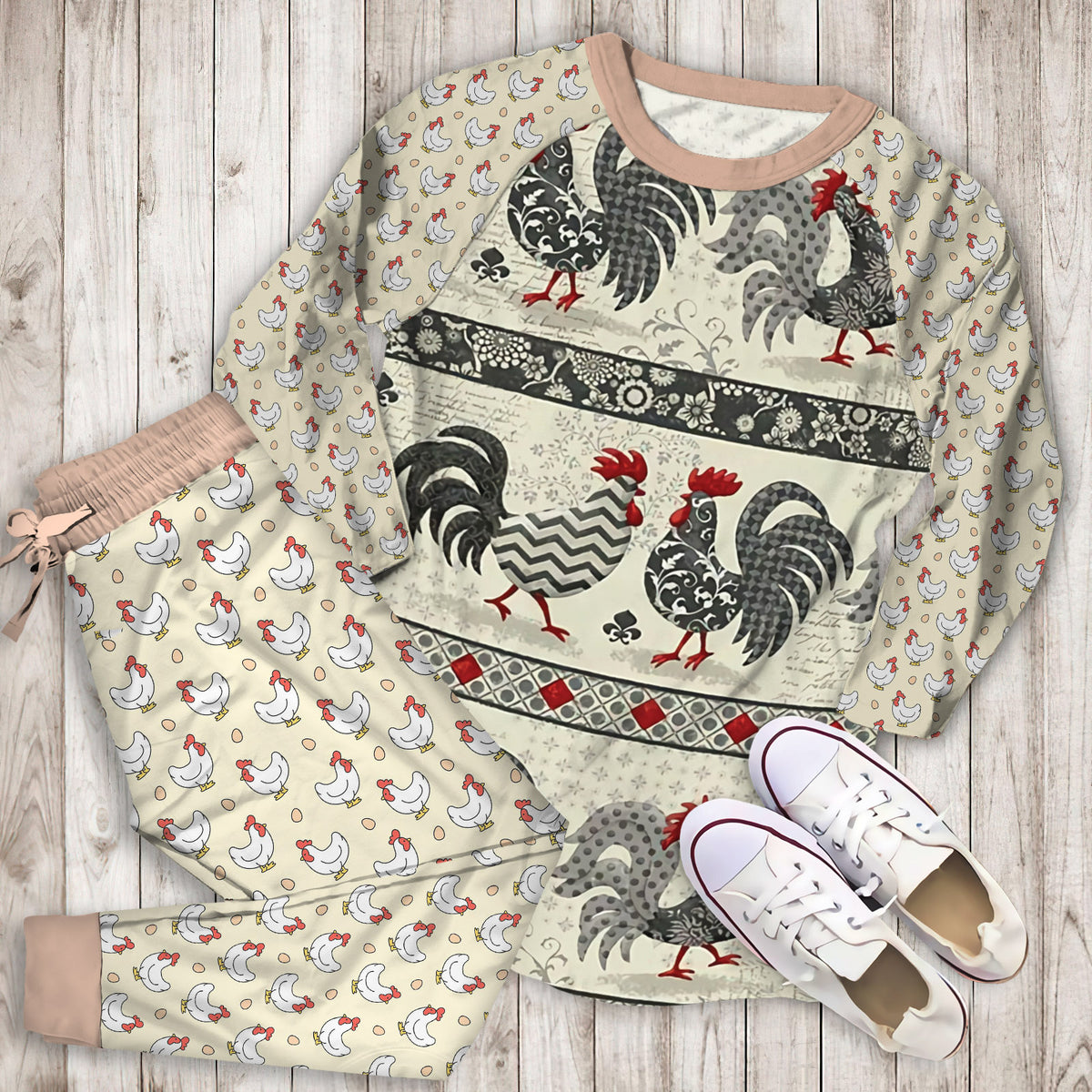 Chicken Pajama Set | Pajamas | Cotton Sleepwear Sets | Soft Long Sleeve Pjs | Raglan Shirt and Pants Set