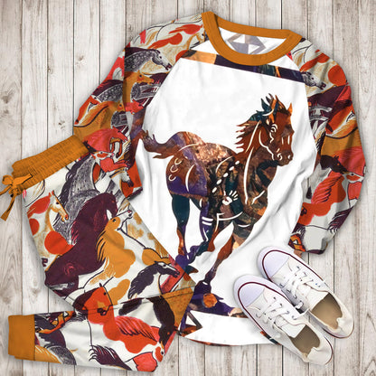 Horse Pajama Set | Pajamas | Cotton Sleepwear Sets | Soft Long Sleeve Pjs | Raglan Shirt and Pants Set