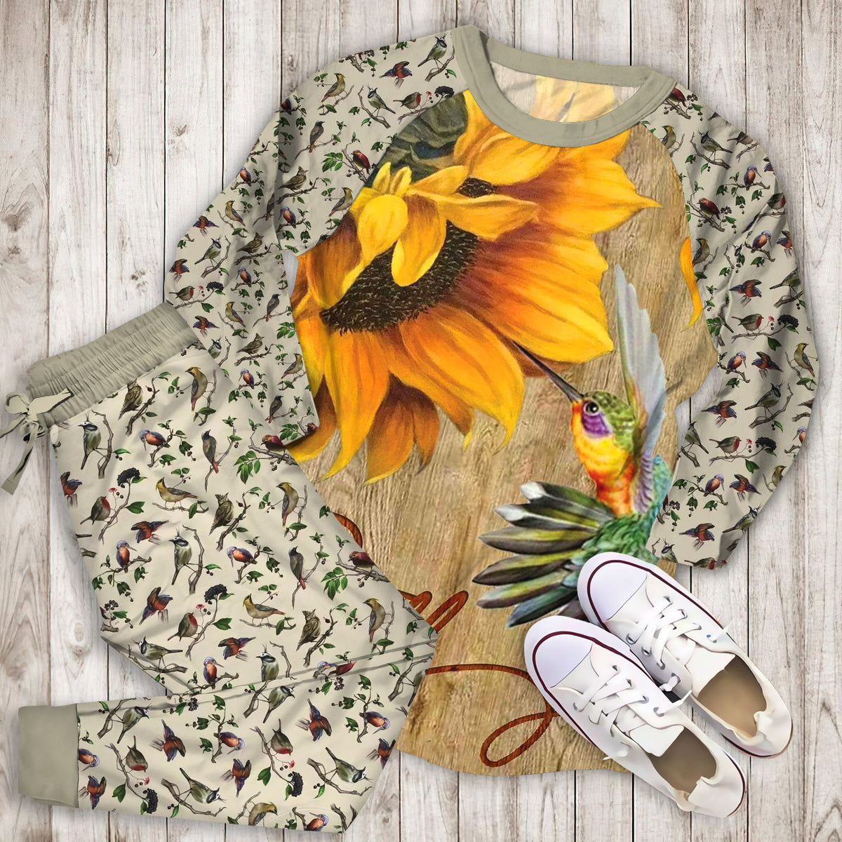 Humming Bird Pajama Set | Pajamas | Cotton Sleepwear Sets | Soft Long Sleeve Pjs | Raglan Shirt and Pants Set