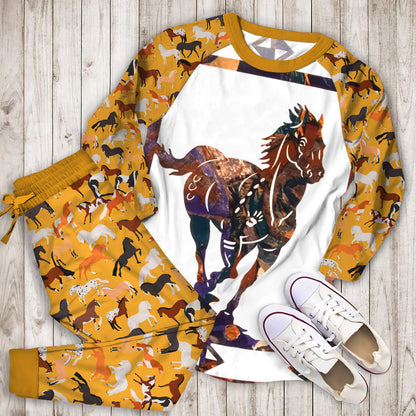 Horse Pajama Set | Pajamas | Cotton Sleepwear Sets | Soft Long Sleeve Pjs | Raglan Shirt and Pants Set