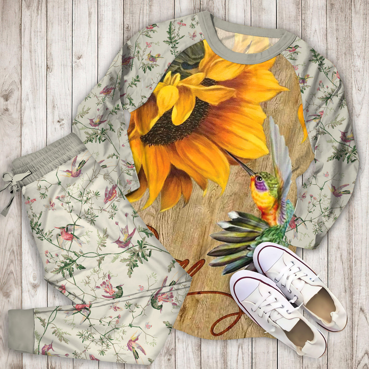 Humming Bird Pajama Set | Pajamas | Cotton Sleepwear Sets | Soft Long Sleeve Pjs | Raglan Shirt and Pants Set