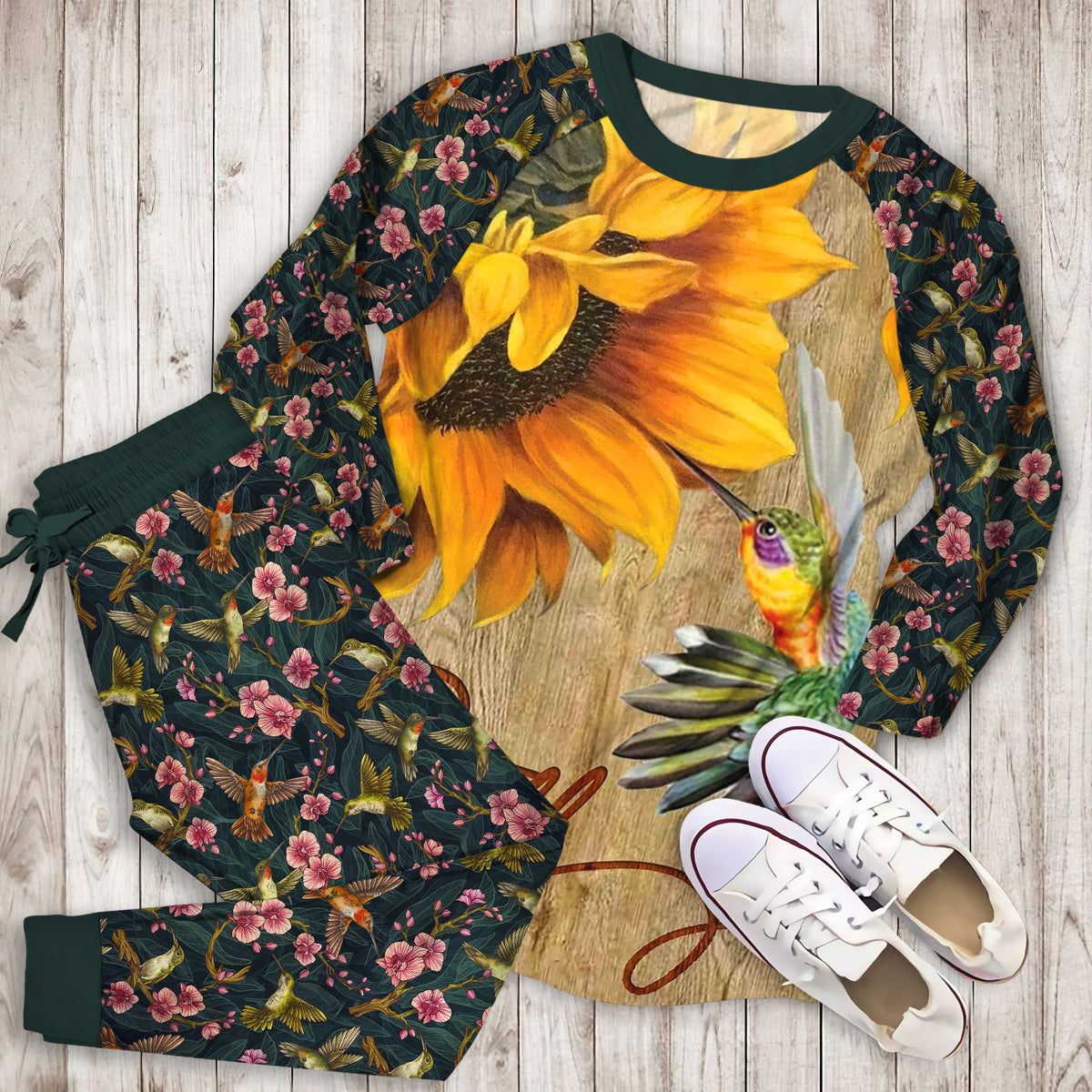 Humming Bird Pajama Set | Pajamas | Cotton Sleepwear Sets | Soft Long Sleeve Pjs | Raglan Shirt and Pants Set