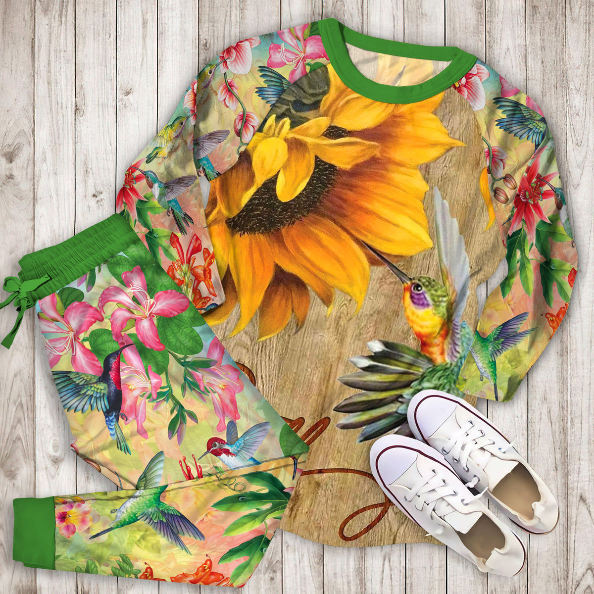 Humming Bird Pajama Set | Pajamas | Cotton Sleepwear Sets | Soft Long Sleeve Pjs | Raglan Shirt and Pants Set