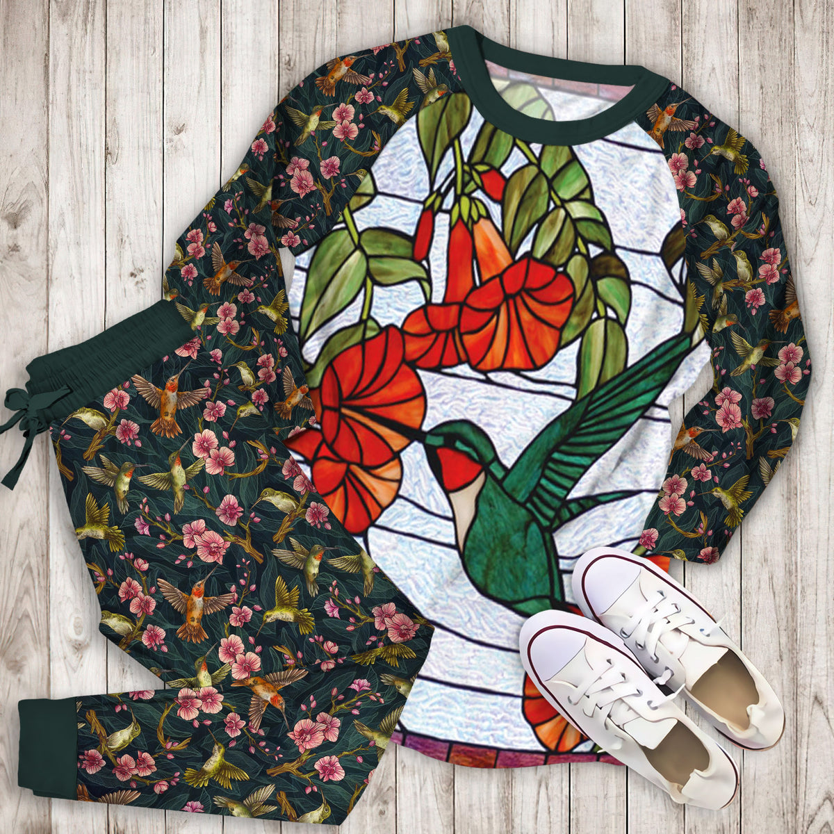 Hummingbird Pajama Set | Pajamas | Cotton Sleepwear Sets | Soft Long Sleeve Pjs | Raglan Shirt and Pants Set