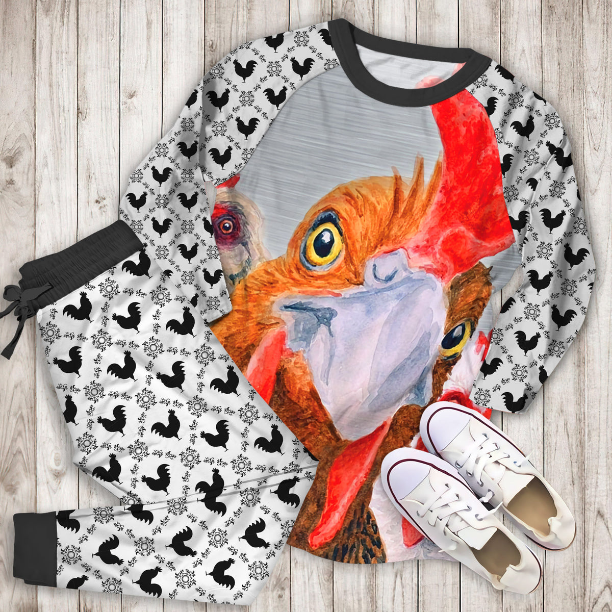 Roosters Pajama Set | Pajamas | Cotton Sleepwear Sets | Soft Long Sleeve Pjs | Raglan Shirt and Pants Set
