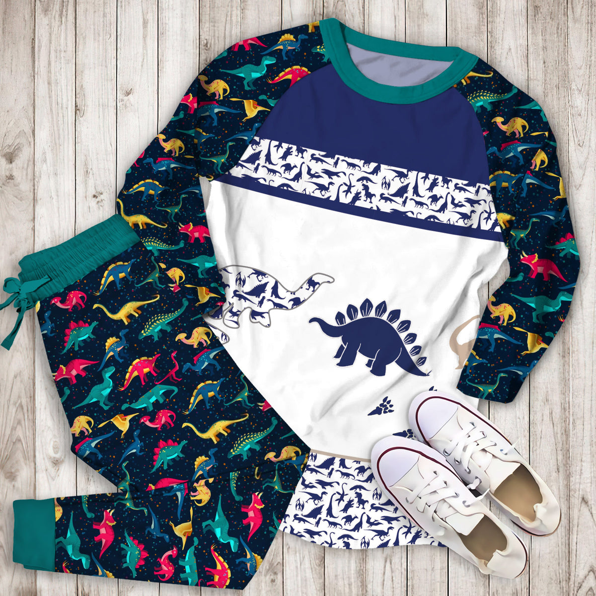 Dinosaur Pajama Set | Pajamas | Cotton Sleepwear Sets | Soft Long Sleeve Pjs | Raglan Shirt and Pants Set