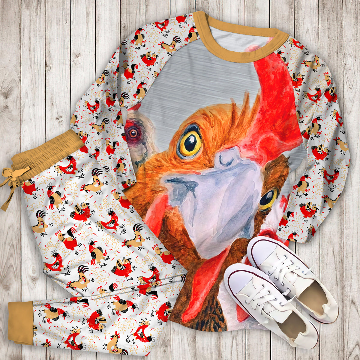 Roosters Pajama Set | Pajamas | Cotton Sleepwear Sets | Soft Long Sleeve Pjs | Raglan Shirt and Pants Set