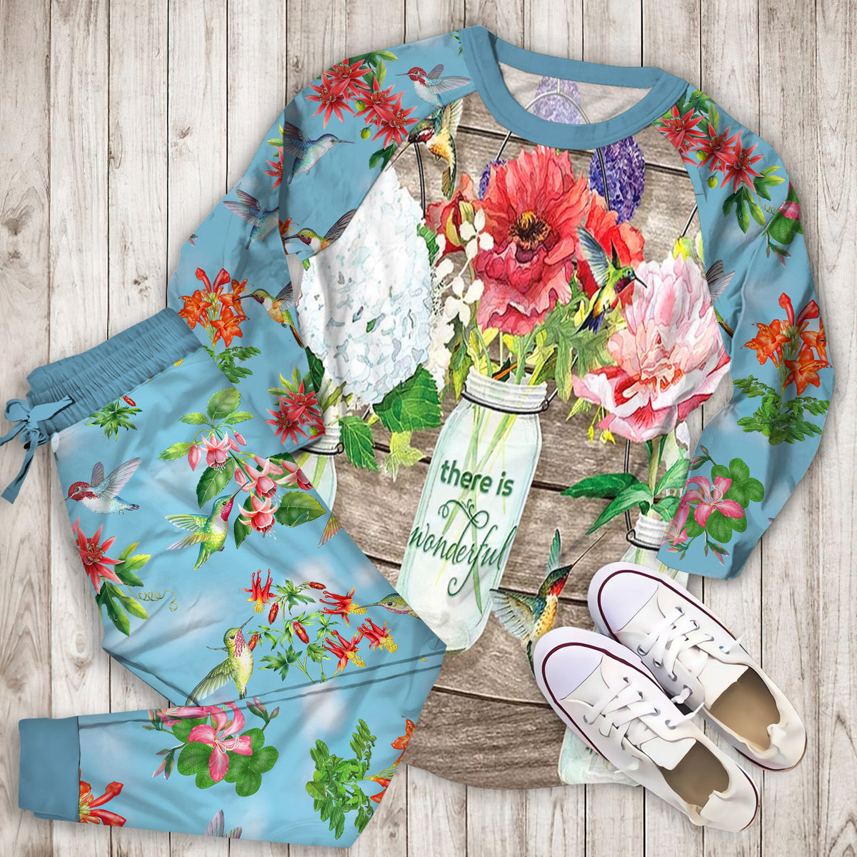 Humming Bird Pajama Set | Pajamas | Cotton Sleepwear Sets | Soft Long Sleeve Pjs | Raglan Shirt and Pants Set