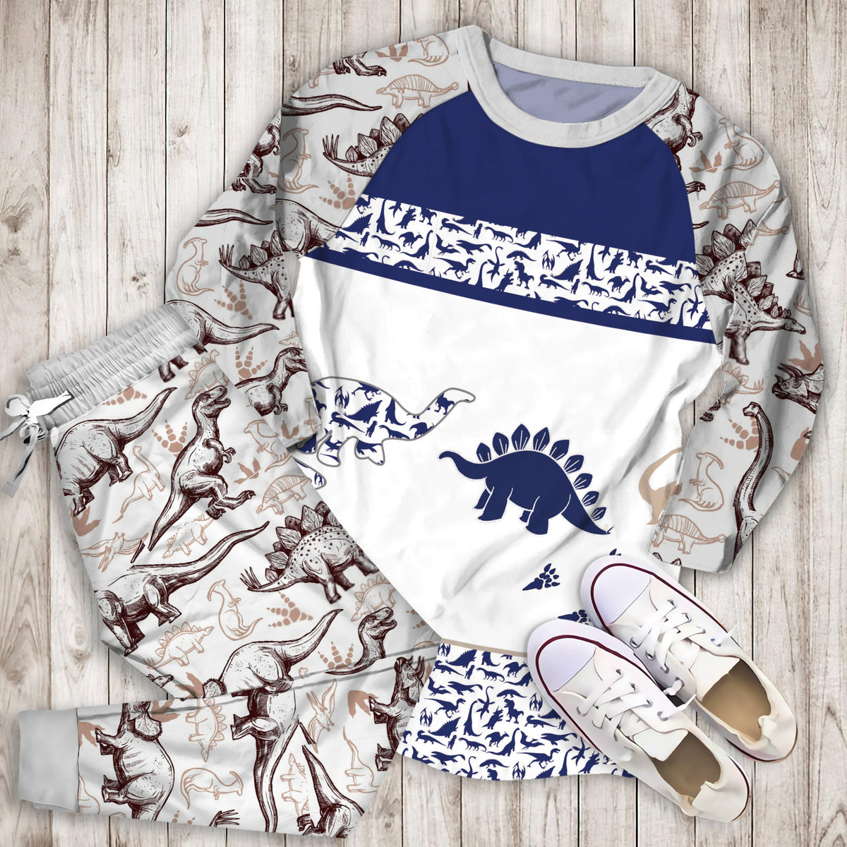 Dinosaur Pajama Set | Pajamas | Cotton Sleepwear Sets | Soft Long Sleeve Pjs | Raglan Shirt and Pants Set