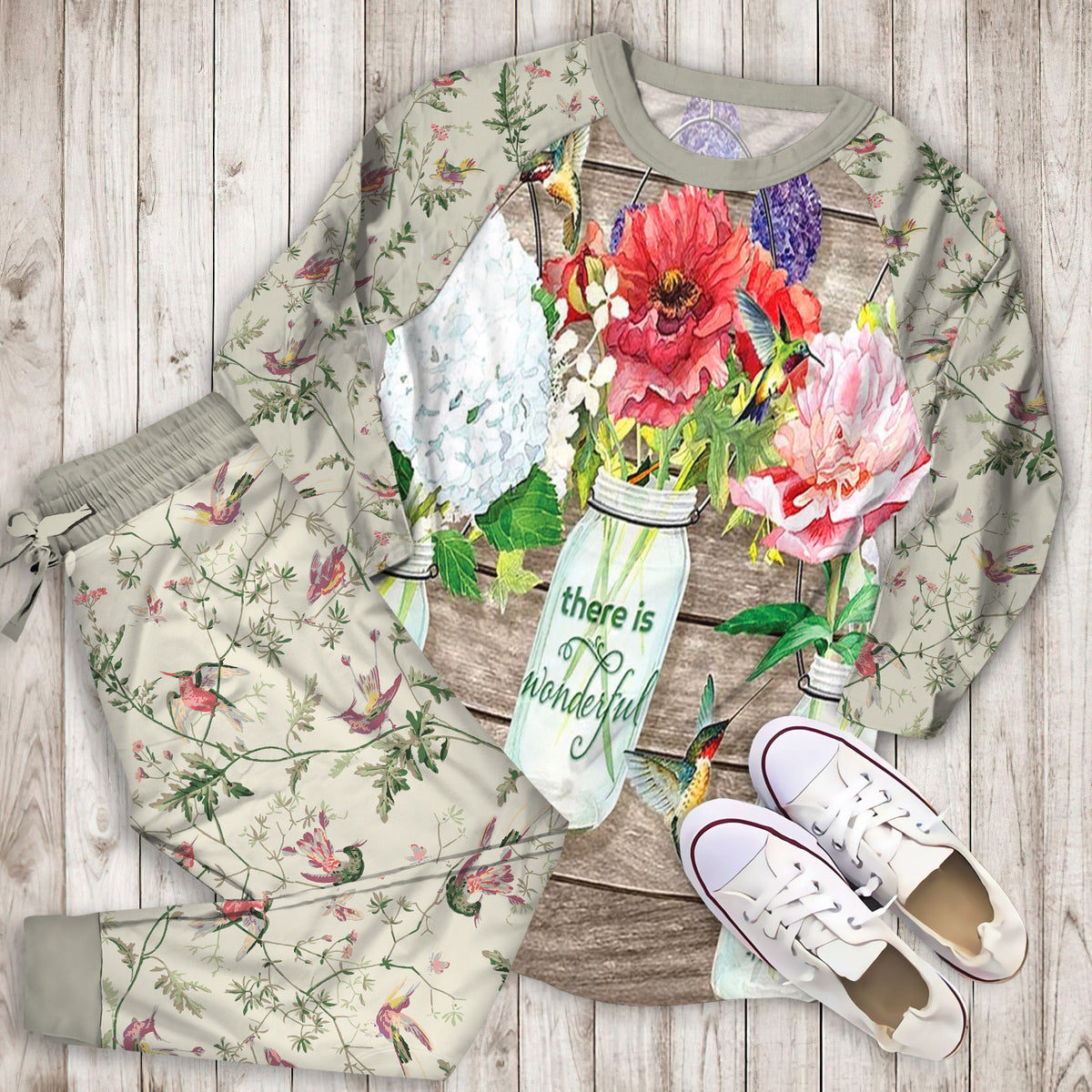 Humming Bird Pajama Set | Pajamas | Cotton Sleepwear Sets | Soft Long Sleeve Pjs | Raglan Shirt and Pants Set