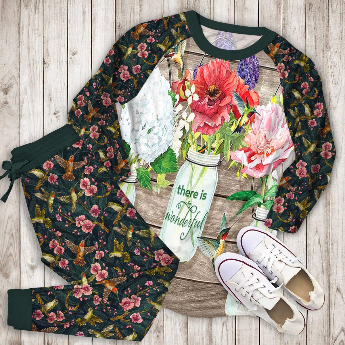 Humming Bird Pajama Set | Pajamas | Cotton Sleepwear Sets | Soft Long Sleeve Pjs | Raglan Shirt and Pants Set