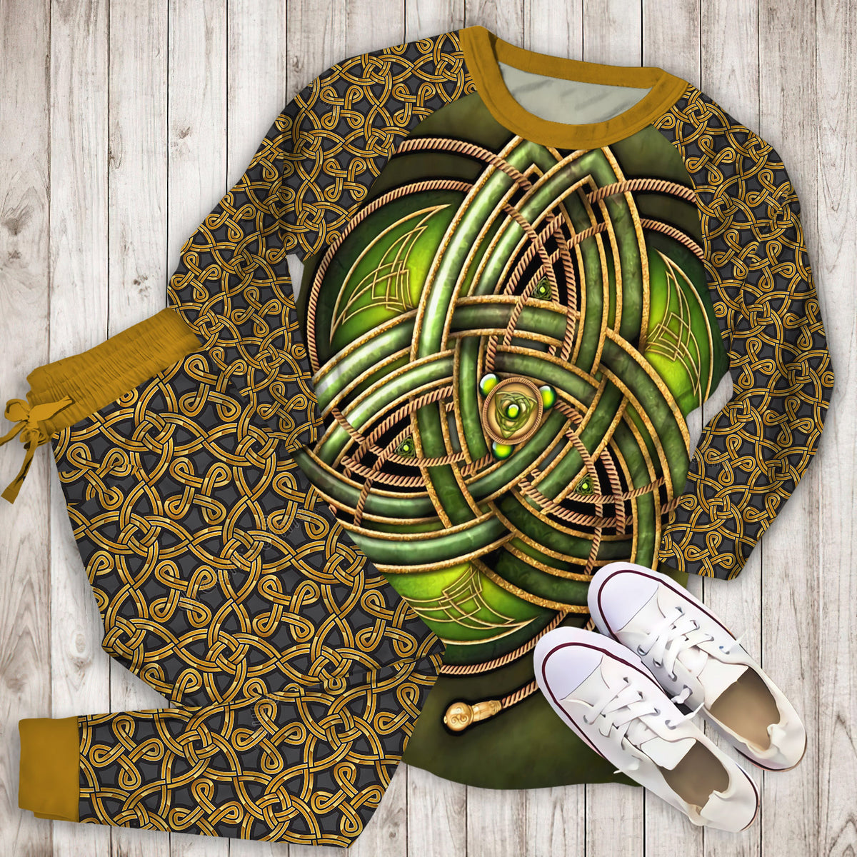 Celtic Pajama Set | Pajamas | Cotton Sleepwear Sets | Soft Long Sleeve Pjs | Raglan Shirt and Pants Set