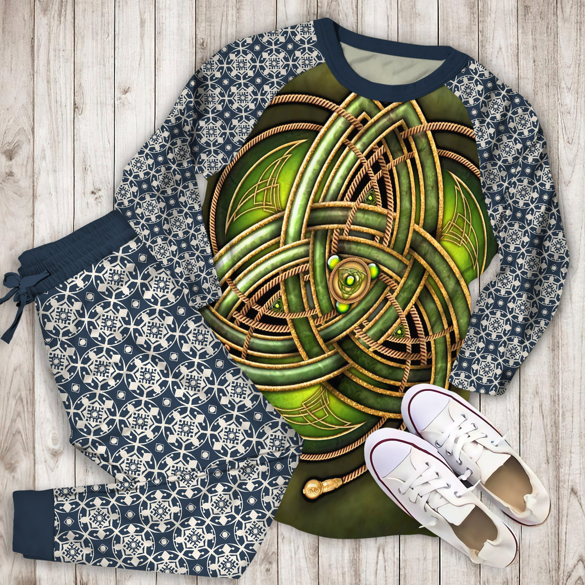 Celtic Pajama Set | Pajamas | Cotton Sleepwear Sets | Soft Long Sleeve Pjs | Raglan Shirt and Pants Set