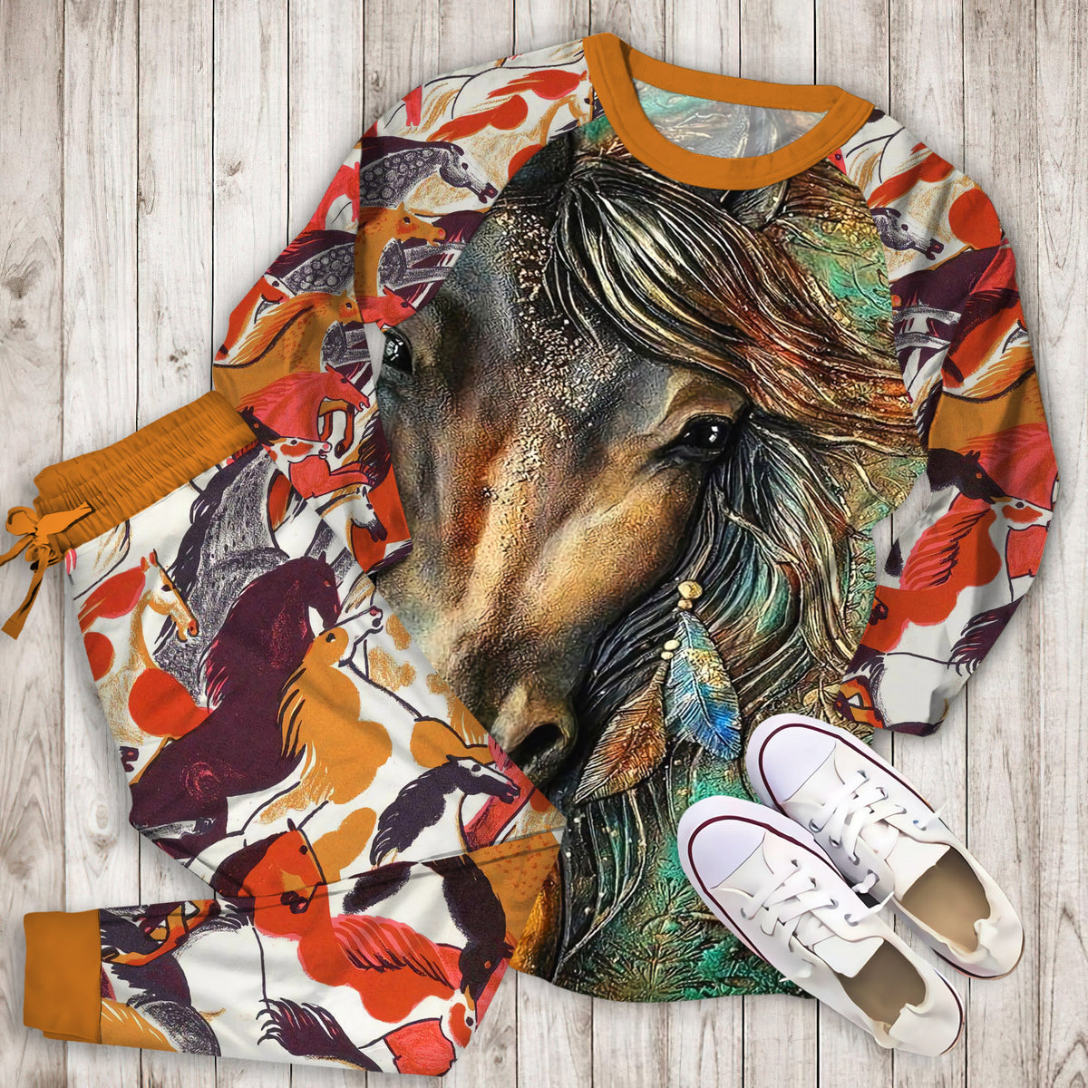 Horse Gorgeous Pajama Set | Pajamas | Cotton Sleepwear Sets | Soft Long Sleeve Pjs | Raglan Shirt and Pants Set