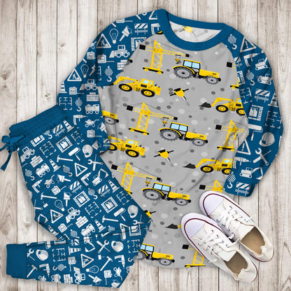 Construction Truck Pajama Set | Pajamas | Cotton Sleepwear Sets | Soft Long Sleeve Pjs | Raglan Shirt and Pants Set