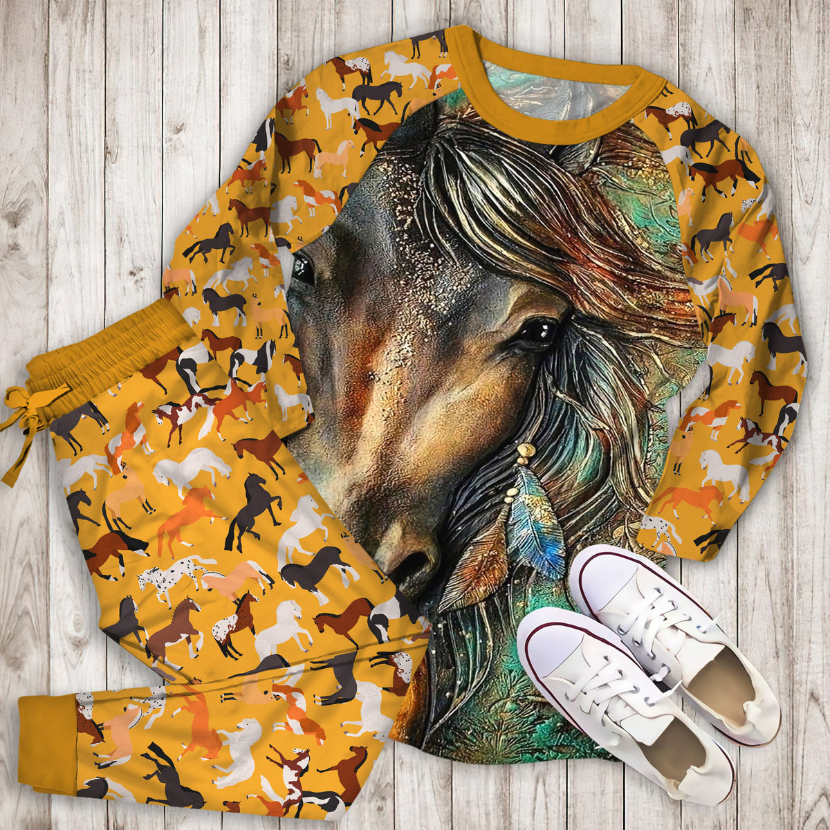 Horse Gorgeous Pajama Set | Pajamas | Cotton Sleepwear Sets | Soft Long Sleeve Pjs | Raglan Shirt and Pants Set
