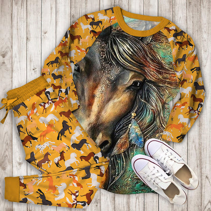 Horse Gorgeous Pajama Set | Pajamas | Cotton Sleepwear Sets | Soft Long Sleeve Pjs | Raglan Shirt and Pants Set