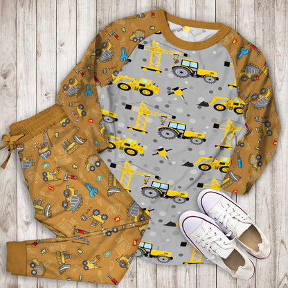 Construction Truck Pajama Set | Pajamas | Cotton Sleepwear Sets | Soft Long Sleeve Pjs | Raglan Shirt and Pants Set