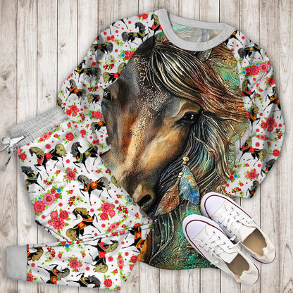 Horse Gorgeous Pajama Set | Pajamas | Cotton Sleepwear Sets | Soft Long Sleeve Pjs | Raglan Shirt and Pants Set