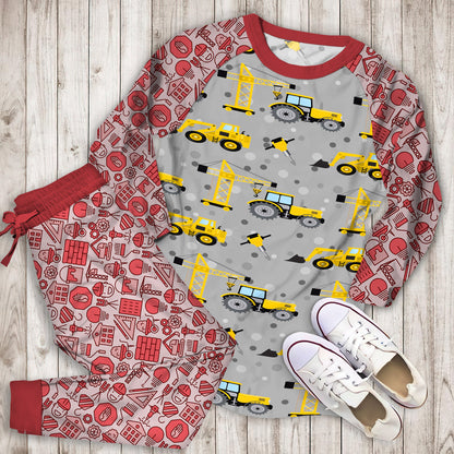 Construction Truck Pajama Set | Pajamas | Cotton Sleepwear Sets | Soft Long Sleeve Pjs | Raglan Shirt and Pants Set