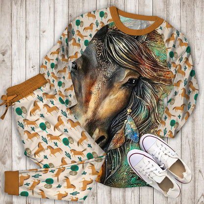 Horse Gorgeous Pajama Set | Pajamas | Cotton Sleepwear Sets | Soft Long Sleeve Pjs | Raglan Shirt and Pants Set