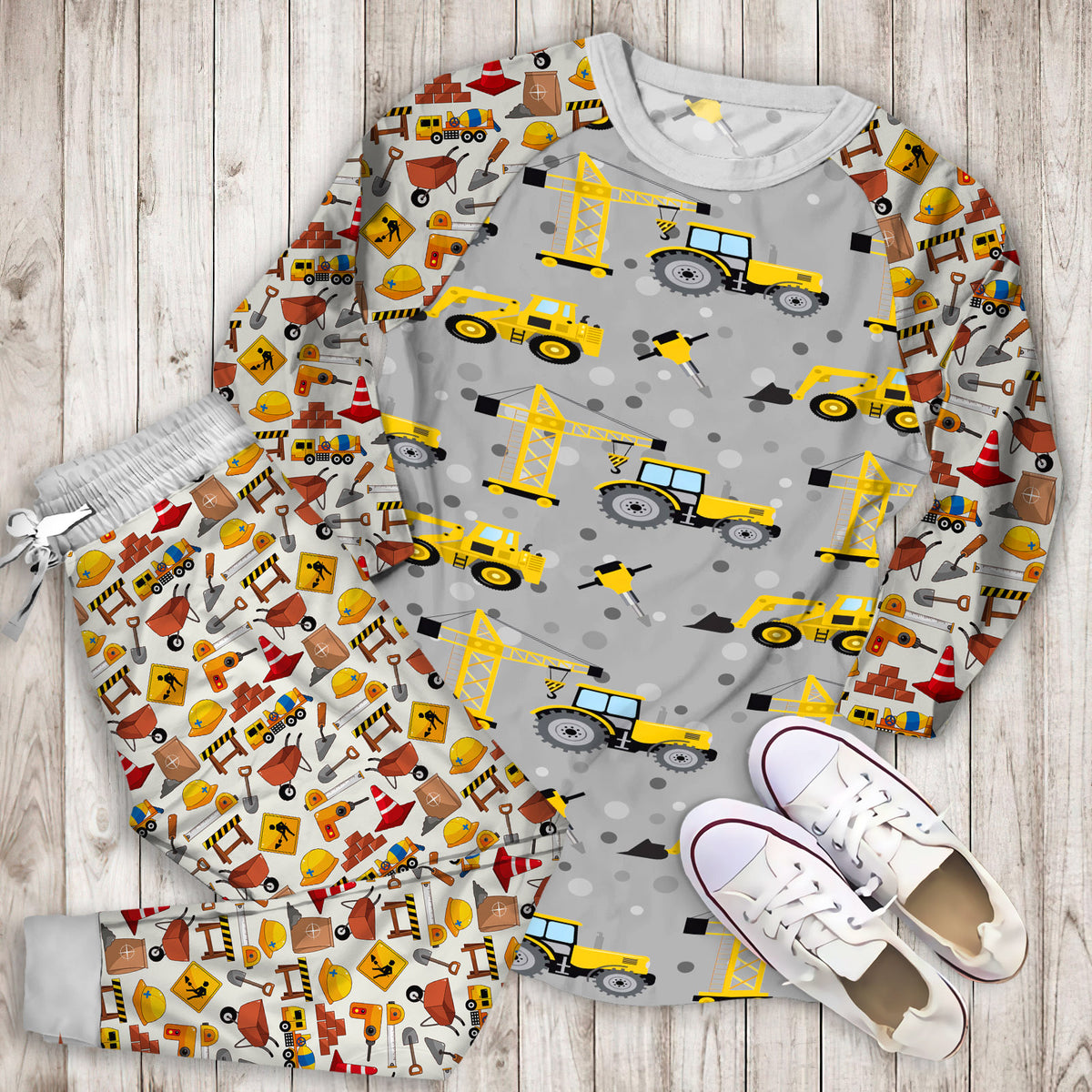 Construction Truck Pajama Set | Pajamas | Cotton Sleepwear Sets | Soft Long Sleeve Pjs | Raglan Shirt and Pants Set