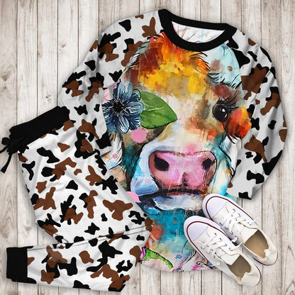 Beautiful Cow Art Pajama Set |Sleepwear Pjs Sets | Raglan Shirt Pants Set