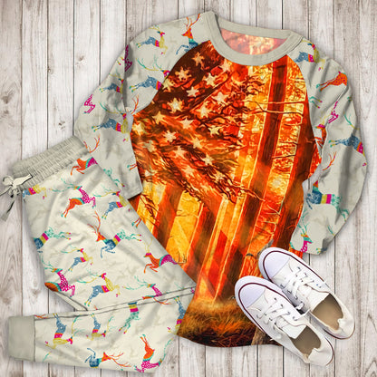 Deer Hunting Pajama Set | Pajamas | Cotton Sleepwear Sets | Soft Long Sleeve Pjs | Raglan Shirt and Pants Set