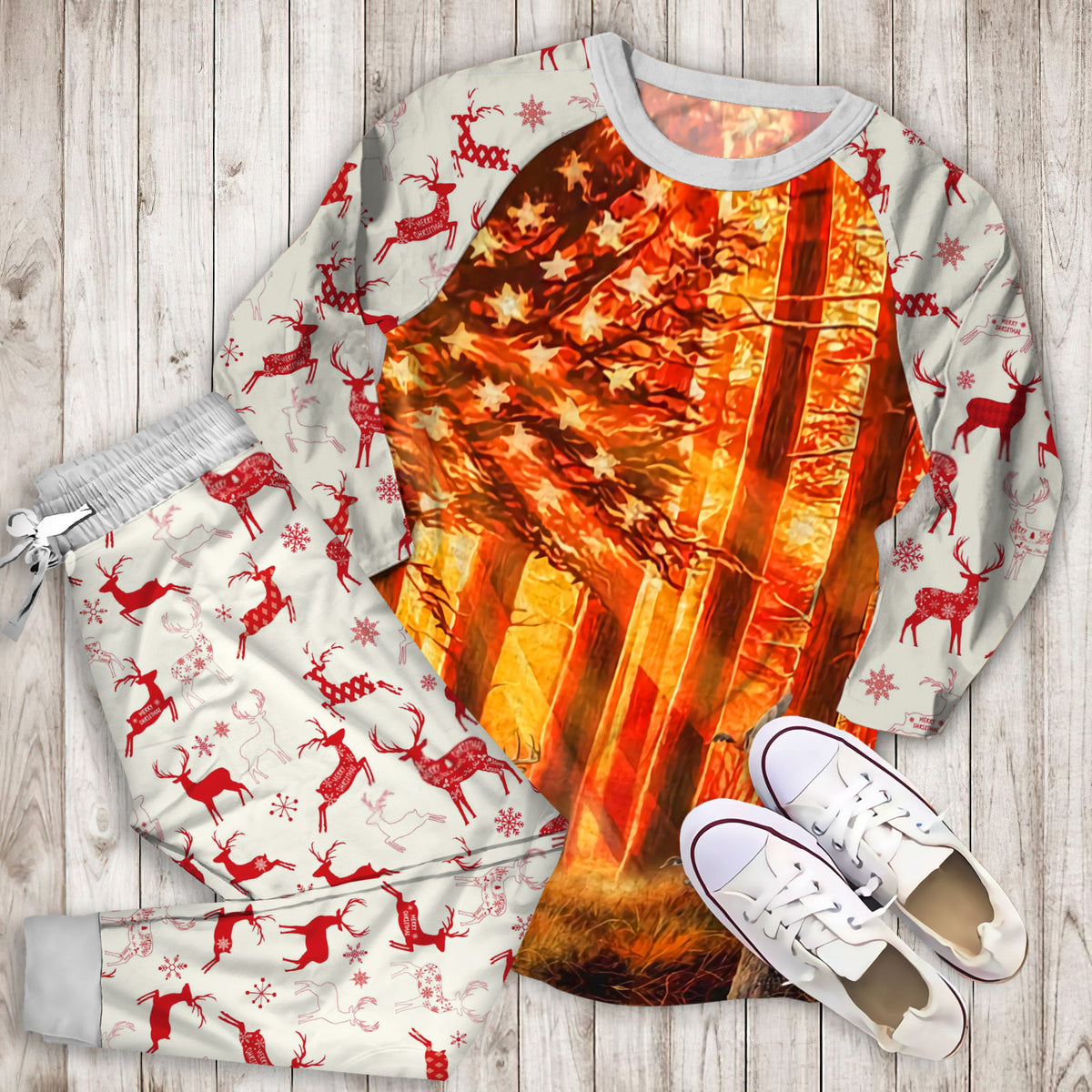 Deer Hunting Pajama Set | Pajamas | Cotton Sleepwear Sets | Soft Long Sleeve Pjs | Raglan Shirt and Pants Set